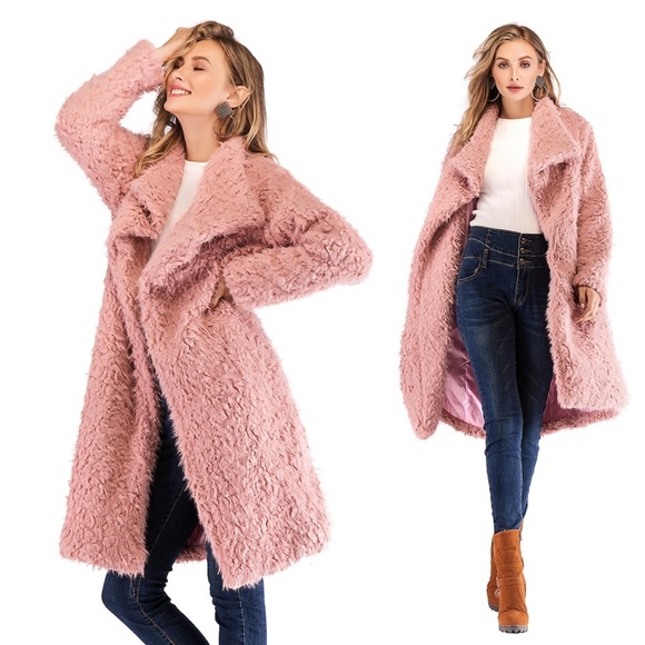 Pink teddy coat trenchcoat fuzzy faux fur - Picture 6 of 8